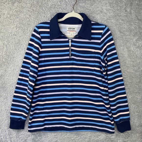 Lands' End Sweaters - Lands' End Serious Sweats Women's Small 1/4 Zip Sweater Blue Striped Cotton